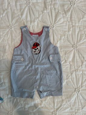 Infant Light Blue Bulldog Romper with Red Trim
